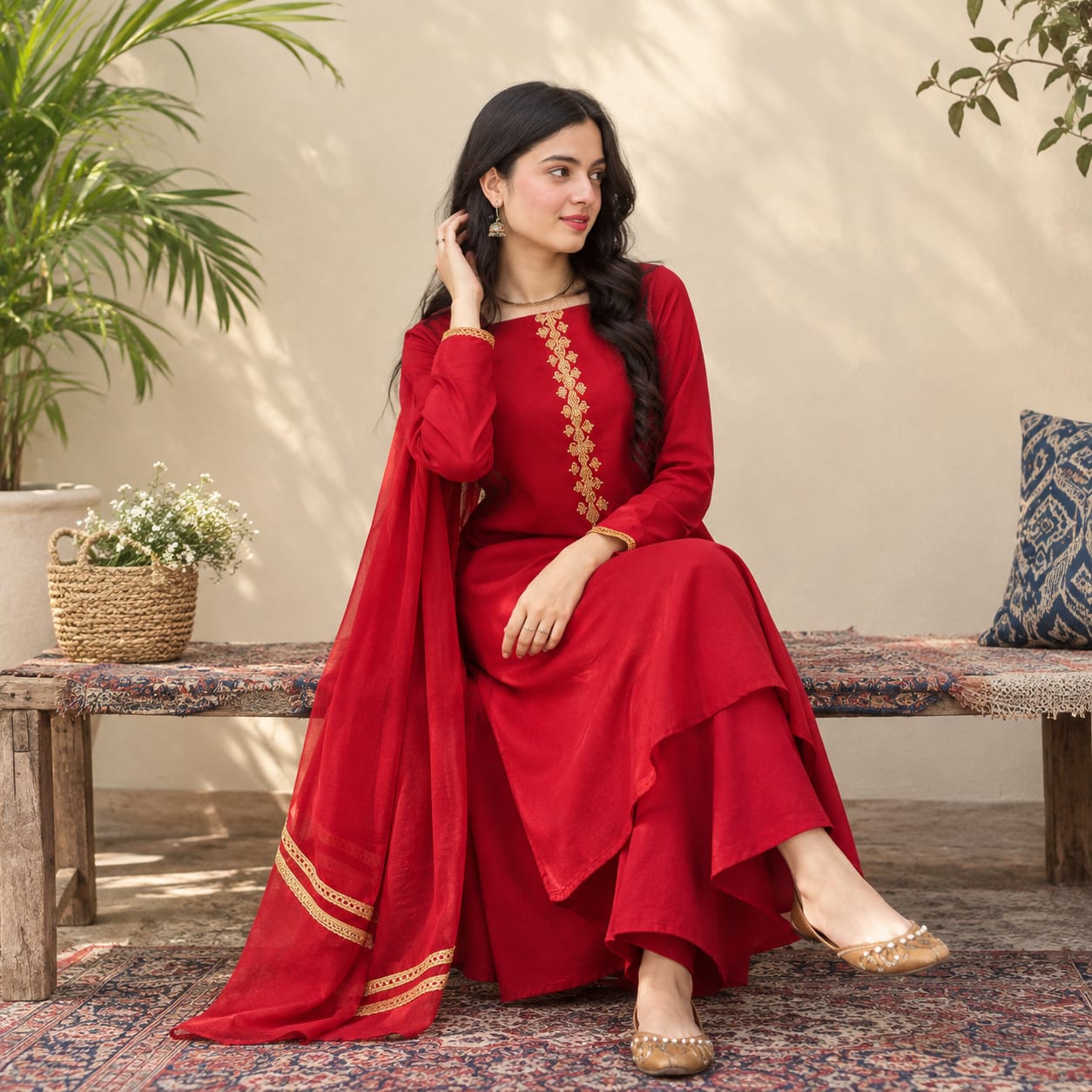 Gul-e-Noor Red 3-Piece Embroidered Suit | Dream Wear