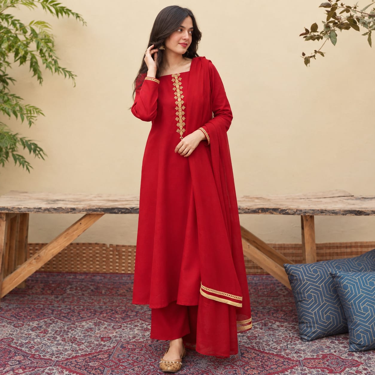 Gul-e-Noor Red 3-Piece Embroidered Suit | Dream Wear