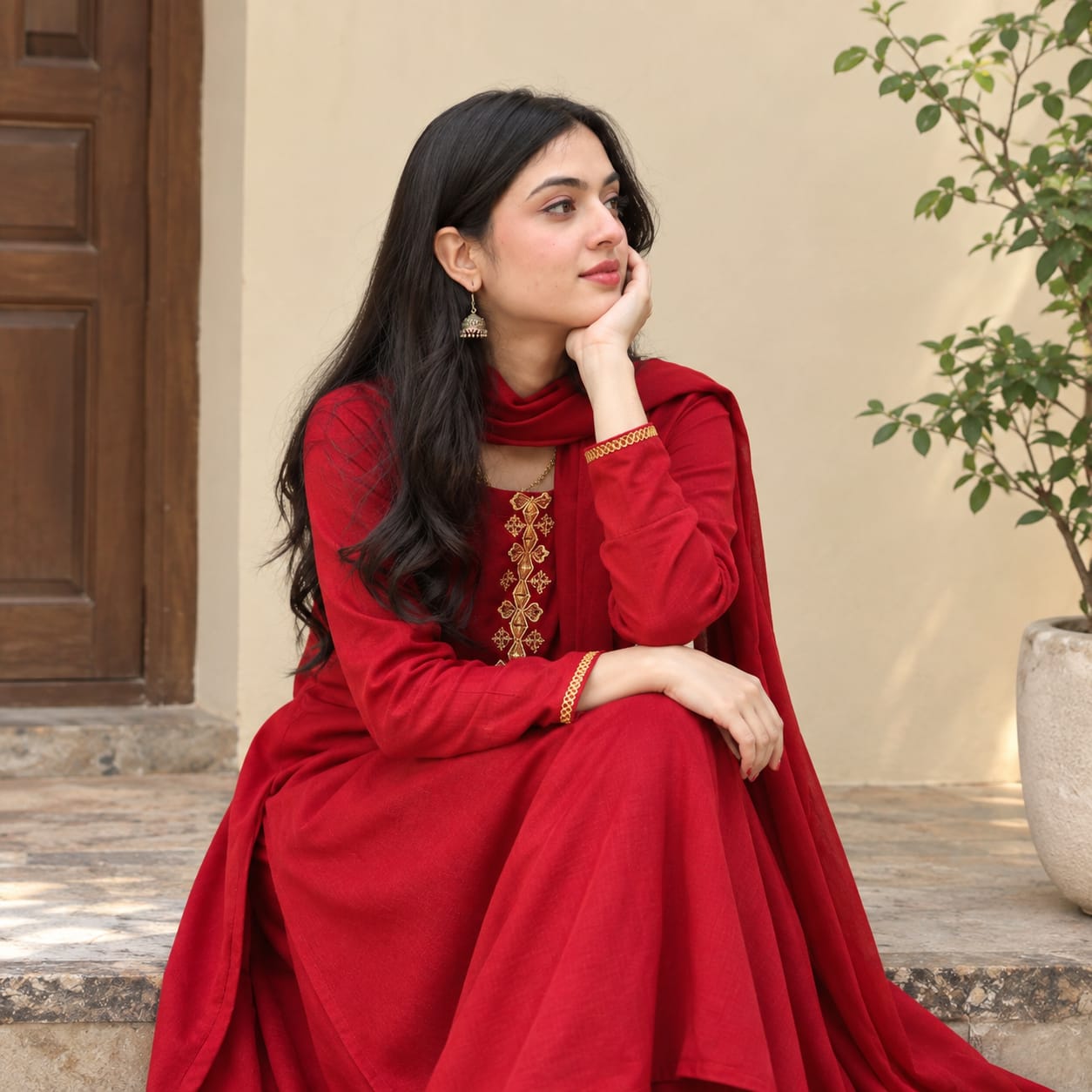 Gul-e-Noor Red 3-Piece Embroidered Suit | Dream Wear