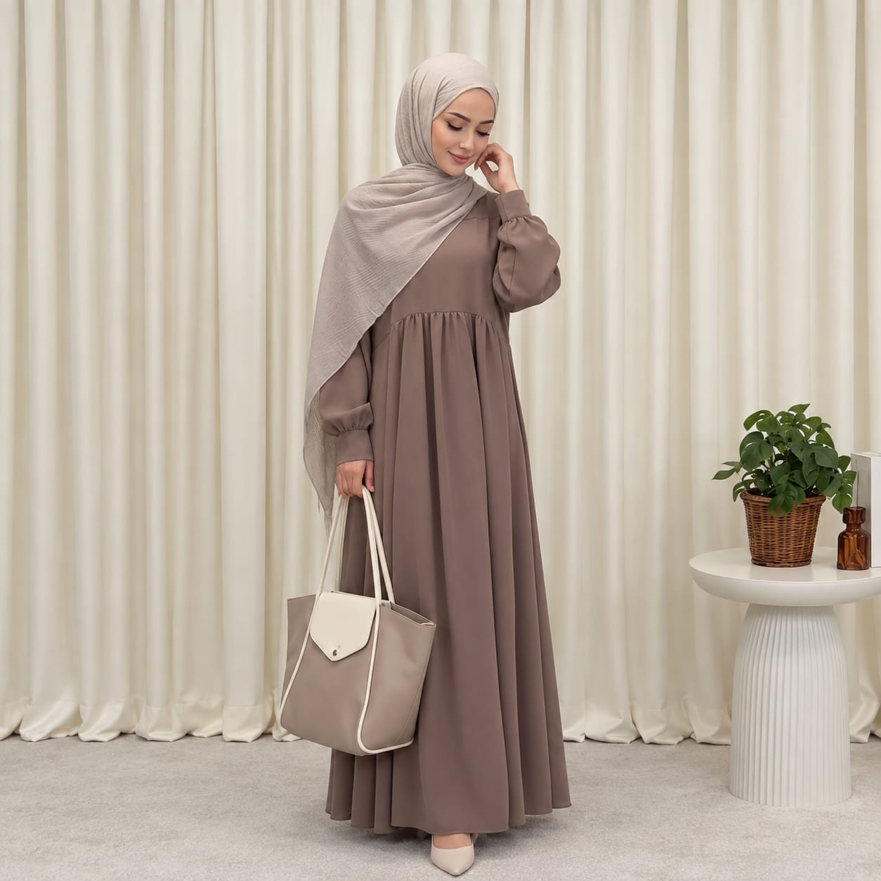 Haya Elegance Mocha Brown Modest Maxi Dress | Dream Wear