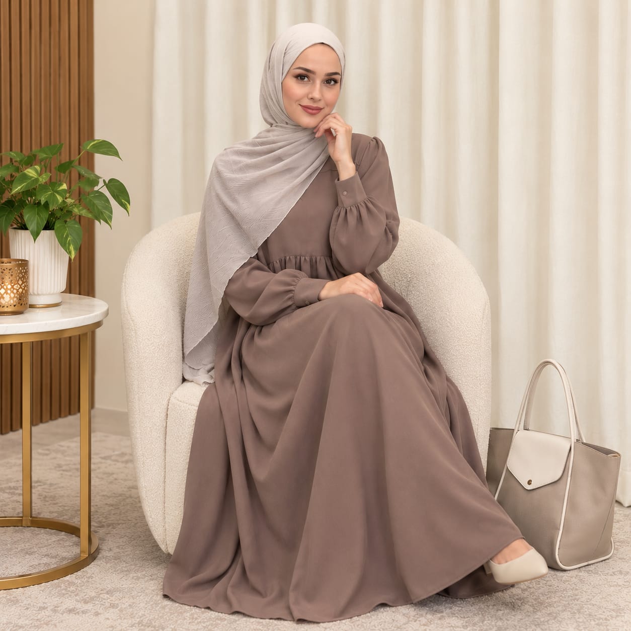 Haya Elegance Mocha Brown Modest Maxi Dress | Dream Wear