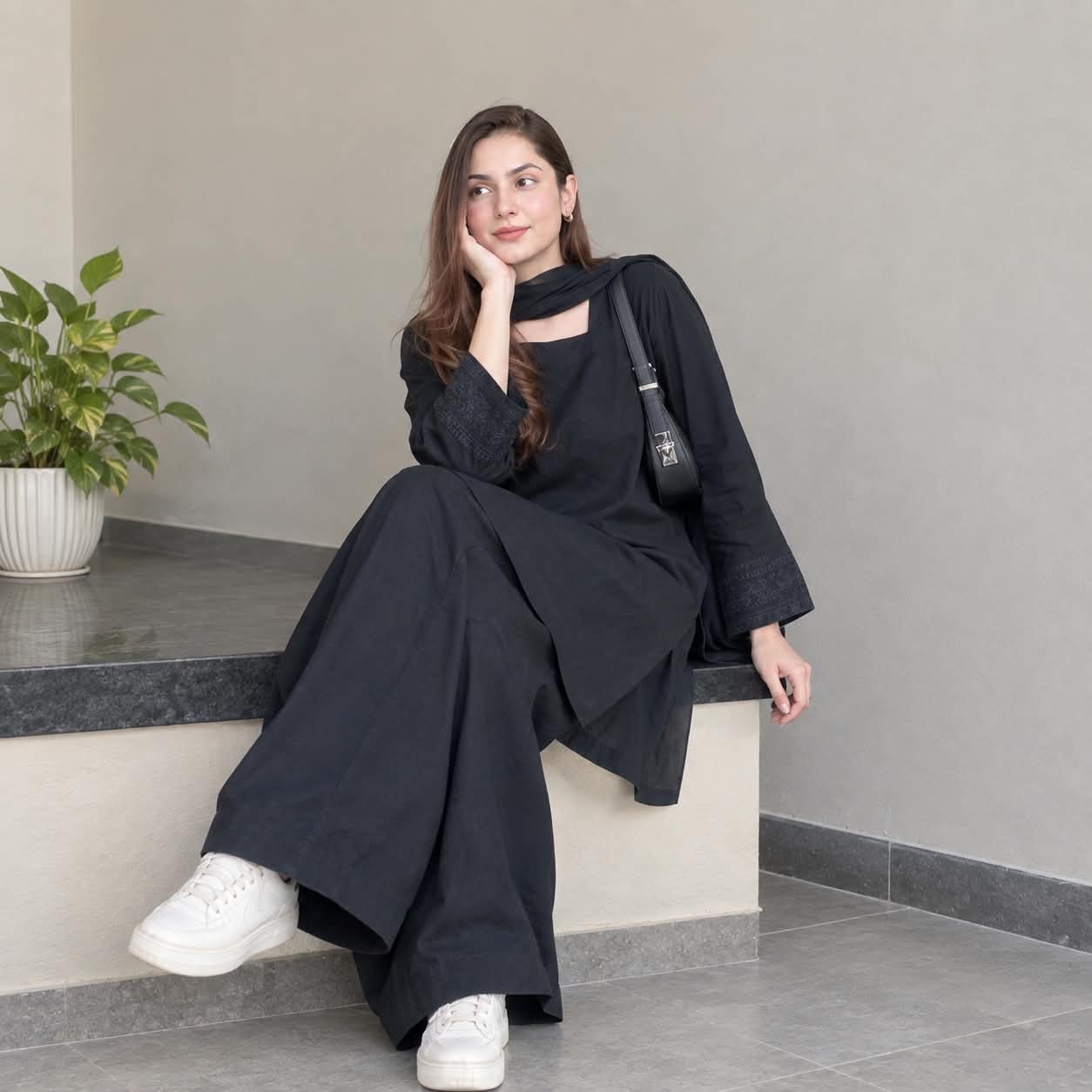 Noir Grace 3-Piece Shalwar Kameez Suit for Women – Classic Black