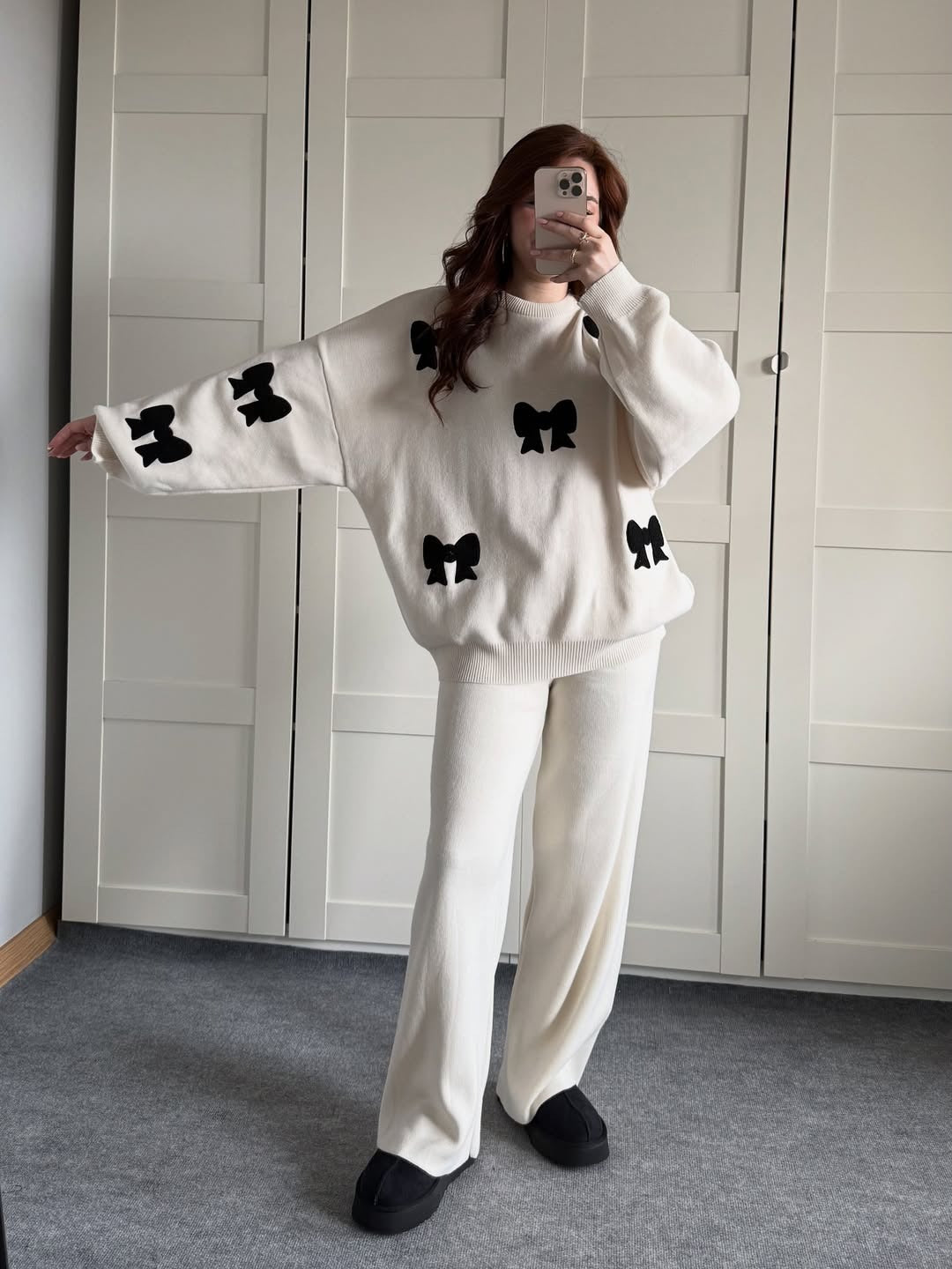 Ivory Bow Embellished Premium Knit Co-Ord Set