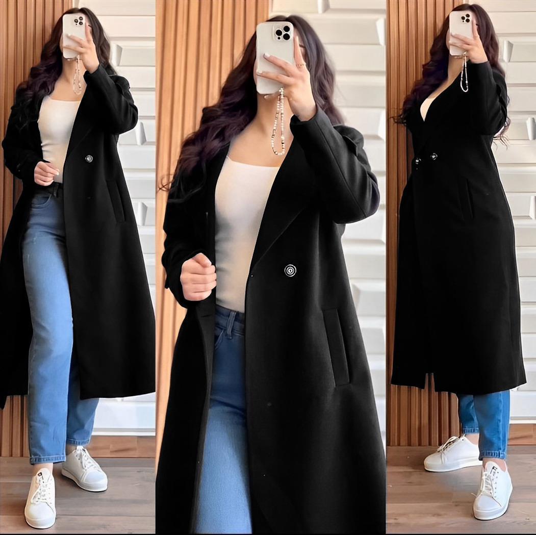 Double-Breasted Longline Blazer Coat – Elegant Winter Outerwear