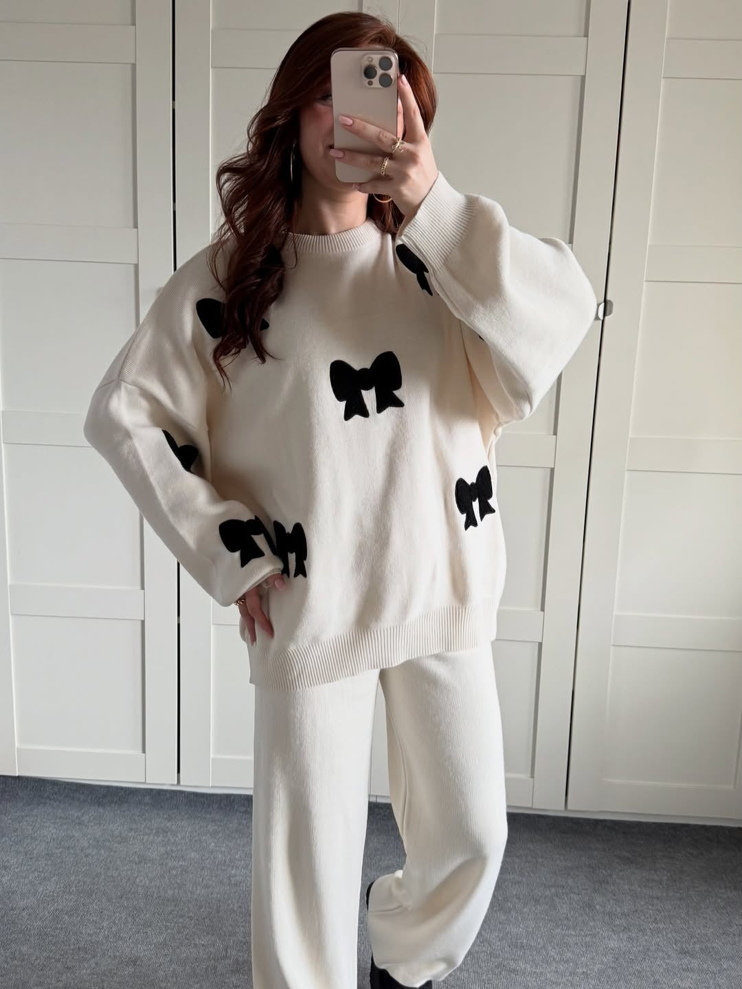 Ivory Bow Embellished Premium Knit Co-Ord Set