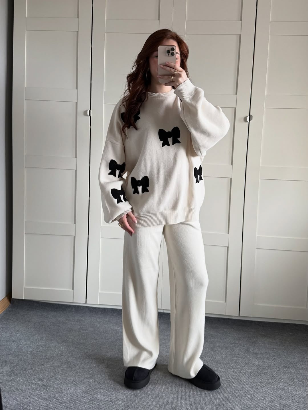 Ivory Bow Embellished Premium Knit Co-Ord Set