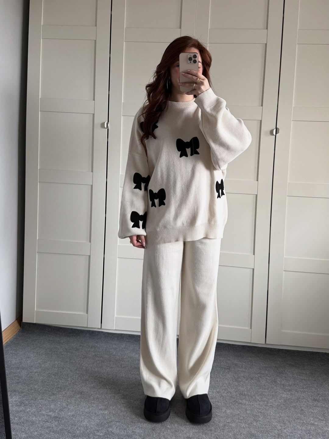 Ivory Bow Embellished Premium Knit Co-Ord Set