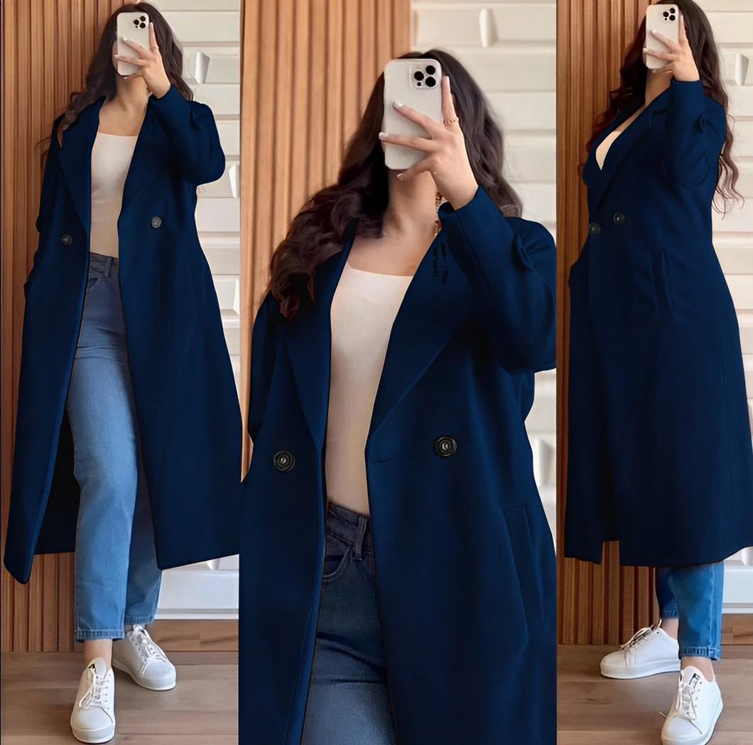 Double-Breasted Longline Blazer Coat – Elegant Winter Outerwear