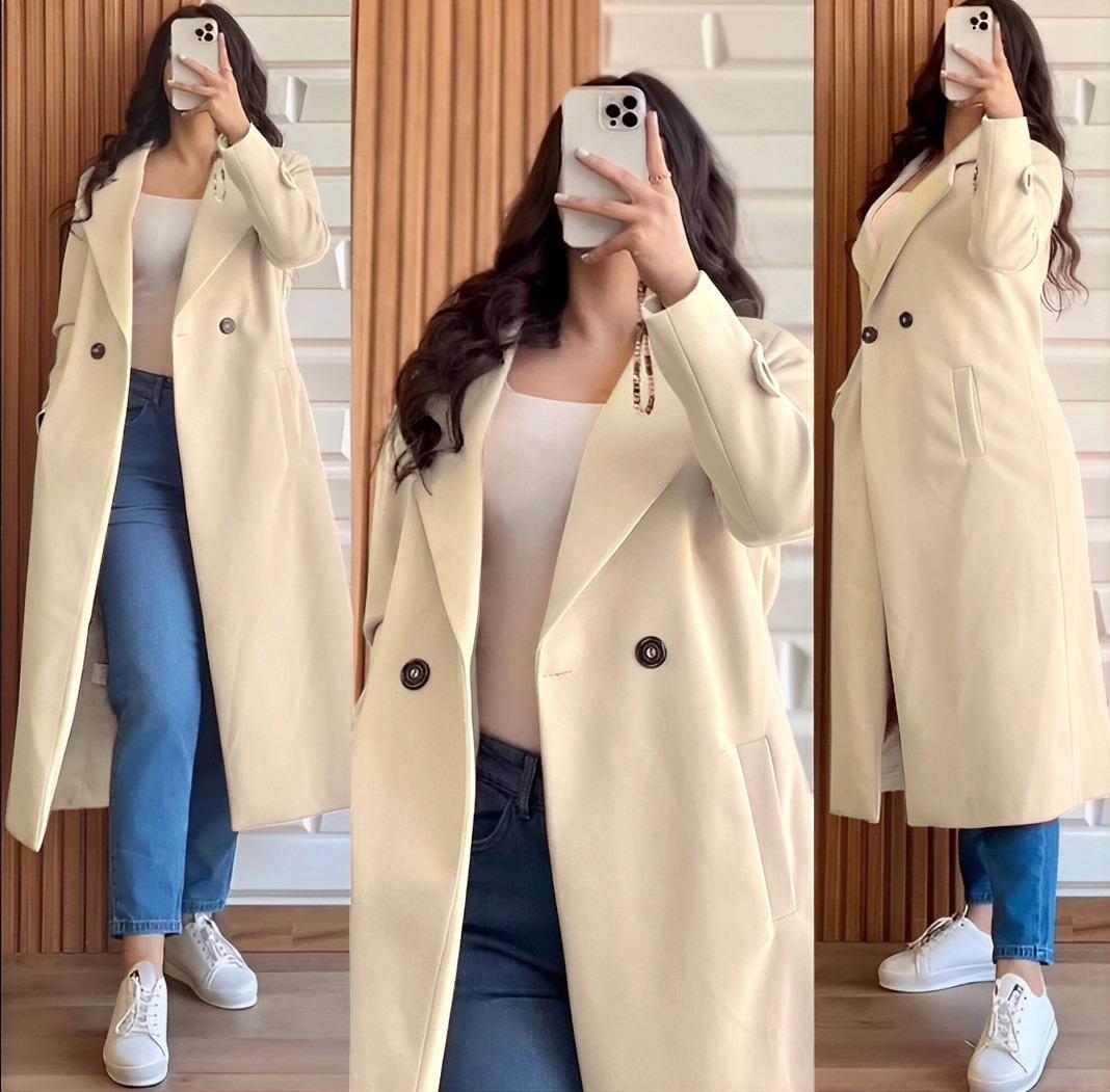 Double-Breasted Longline Blazer Coat – Elegant Winter Outerwear