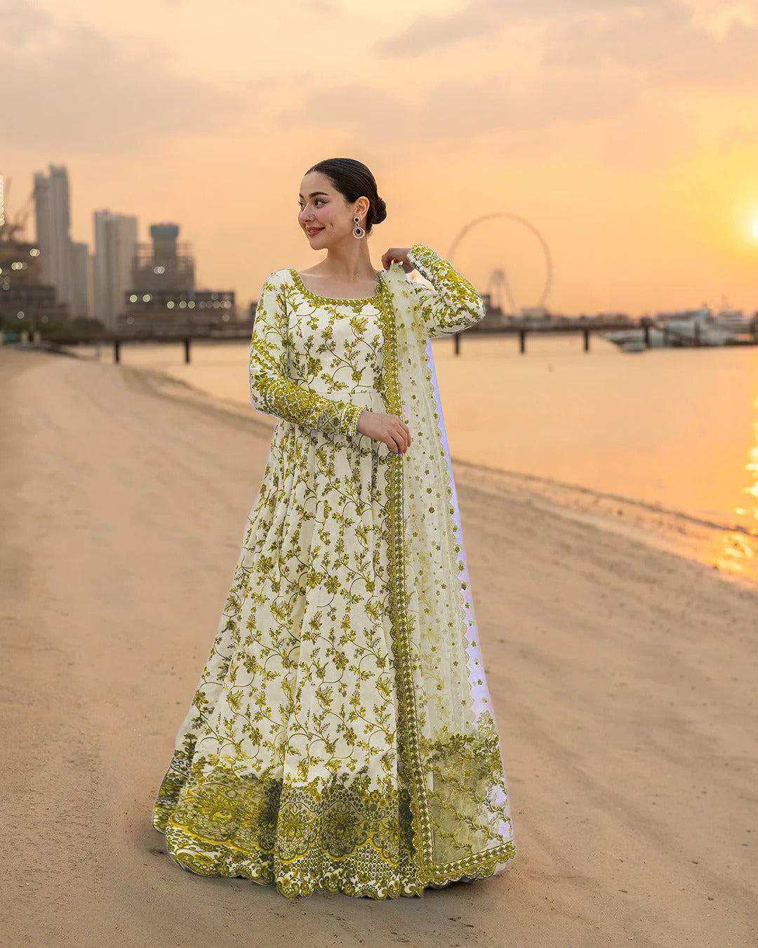 Floral Printed Maxi Dress with Matching Dupatta