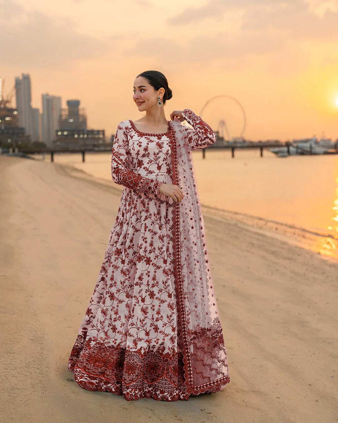 Floral Printed Maxi Dress with Matching Dupatta