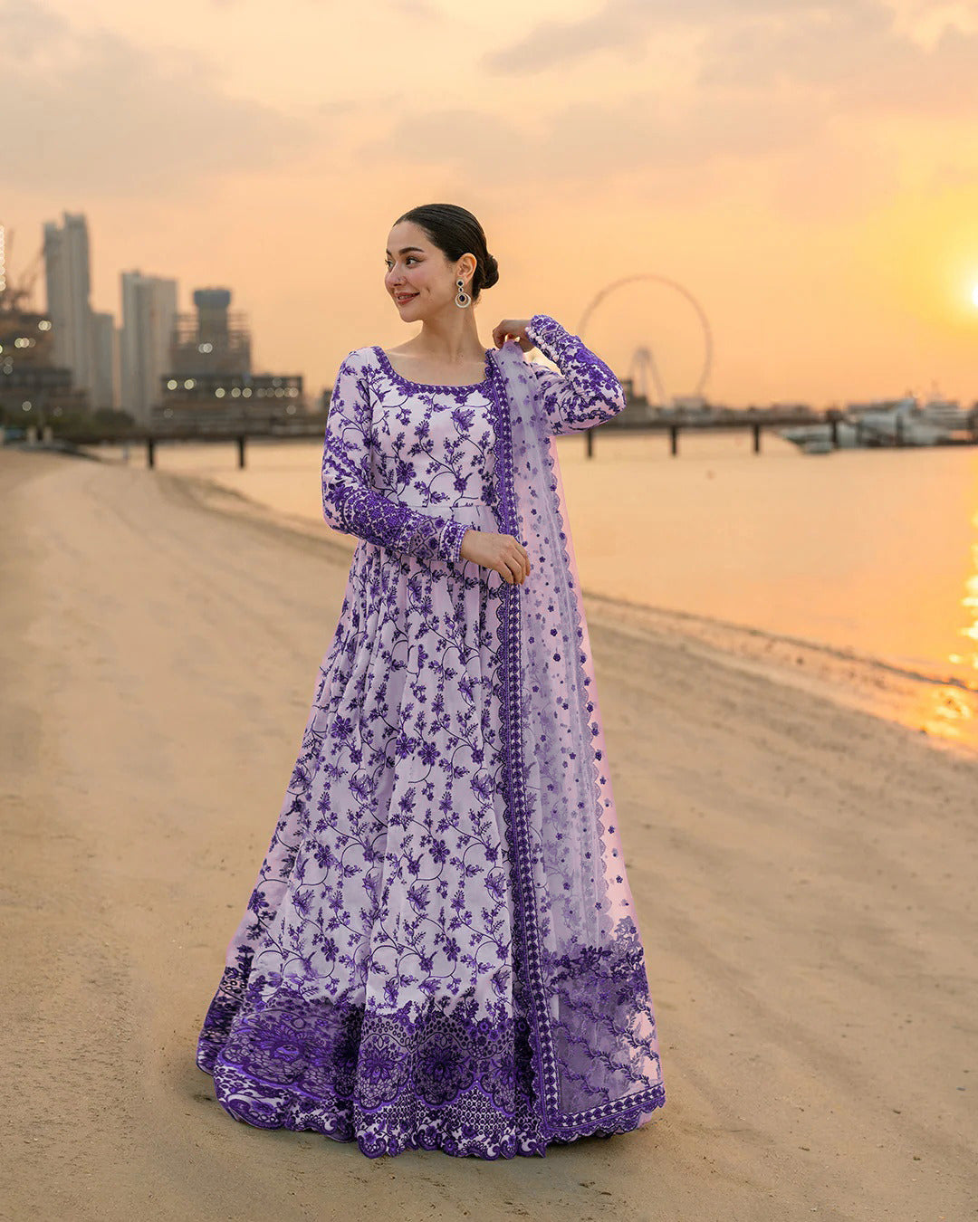 Floral Printed Maxi Dress with Matching Dupatta