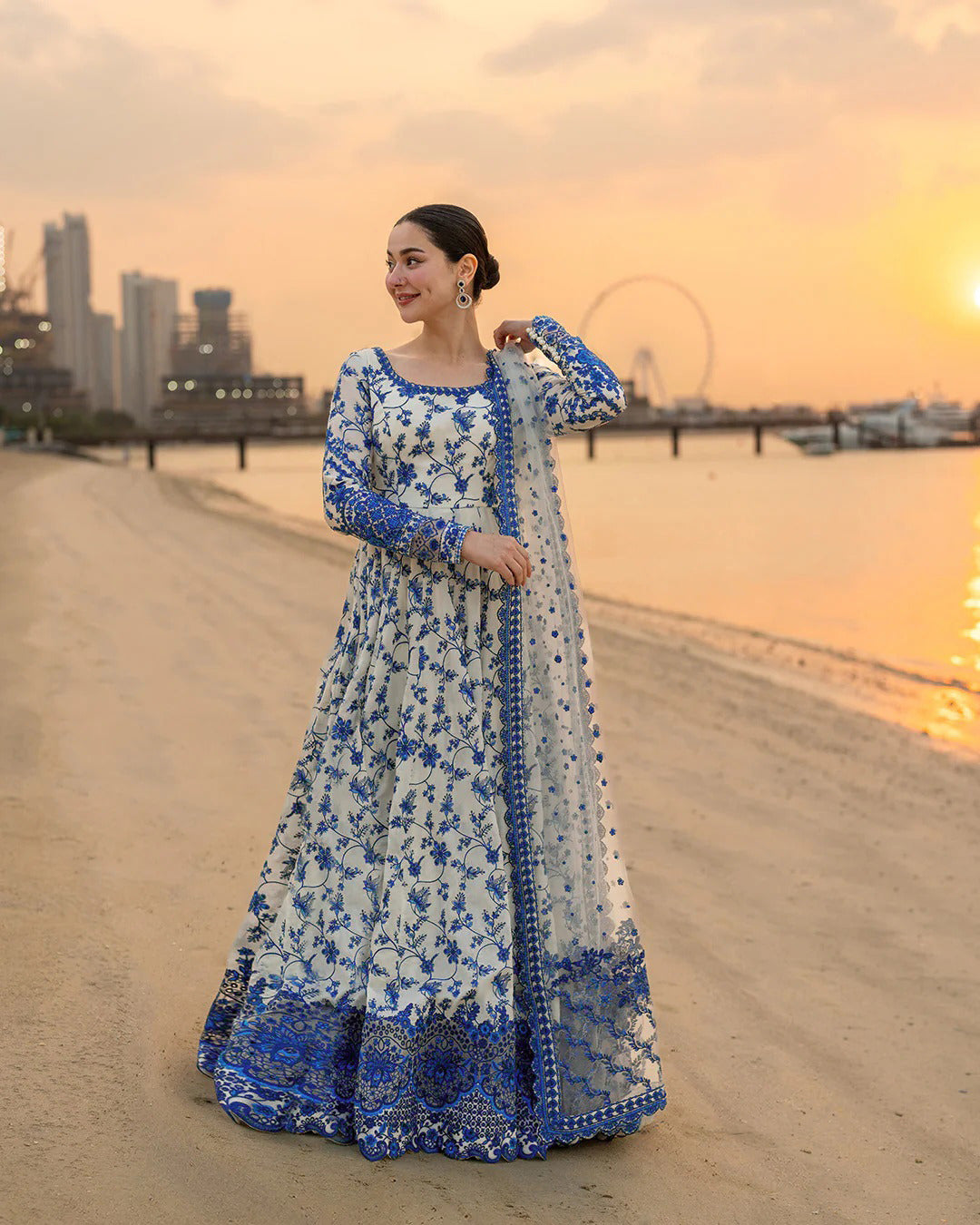 Floral Printed Maxi Dress with Matching Dupatta